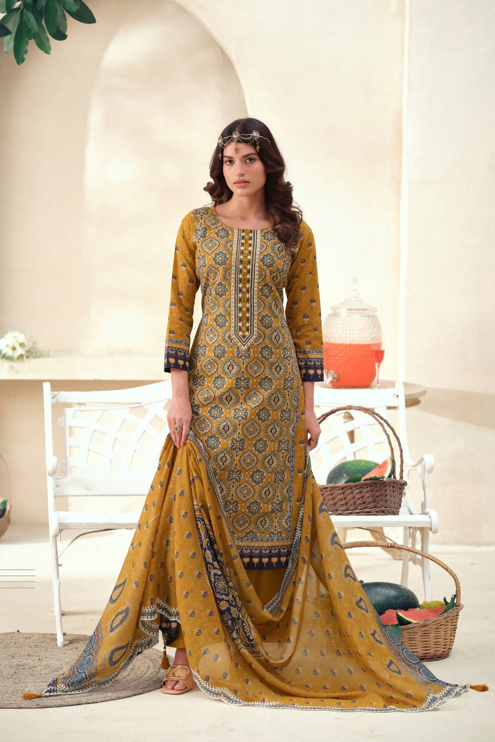 AJRAKH VOL 1 By THE HERMITAGE SHOP  101 To 104 Series Designer Suits FINEST LAWN COTTON Dresses At Wholesale Price